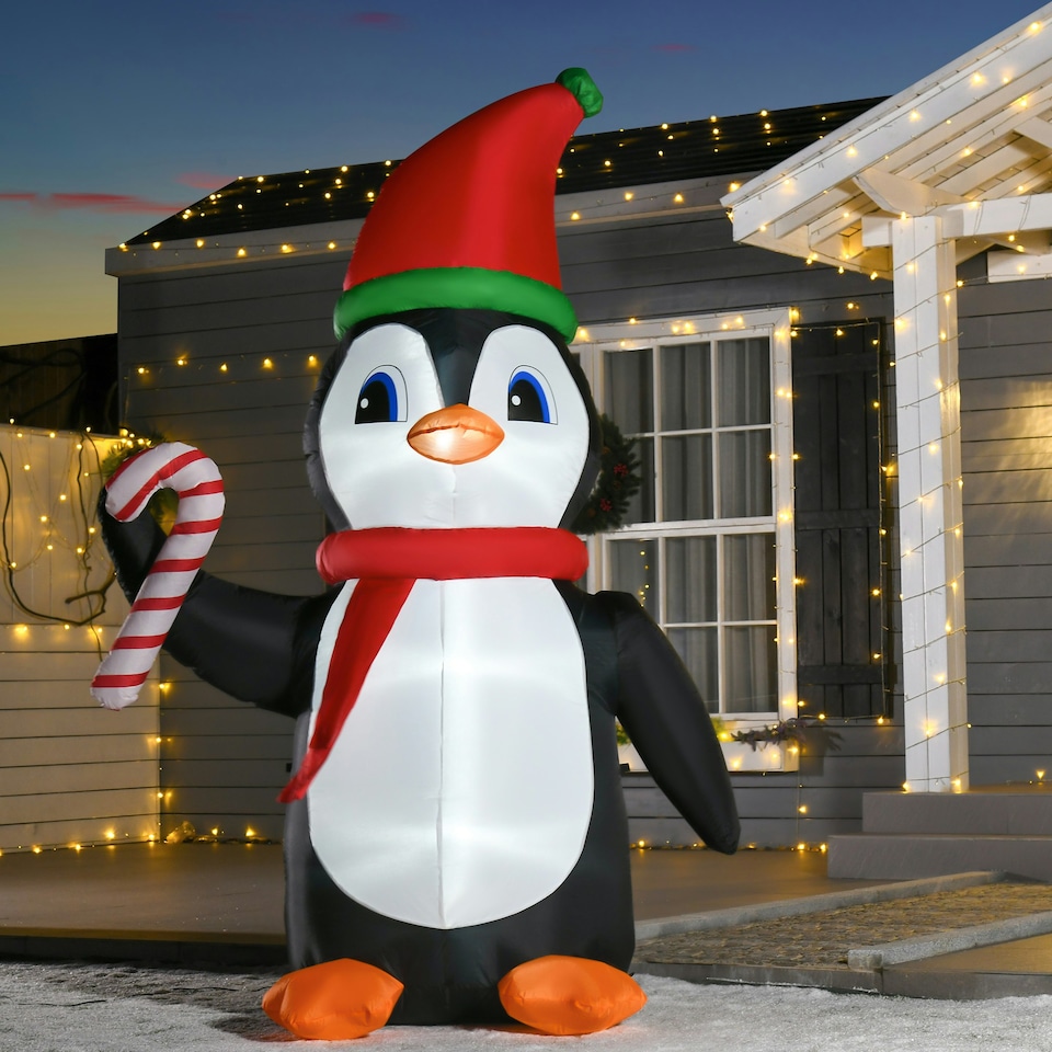 image 1 of HOMCOM 8ft Lighted Inflatable Christmas Penguin w/ Candy Cane for Garden