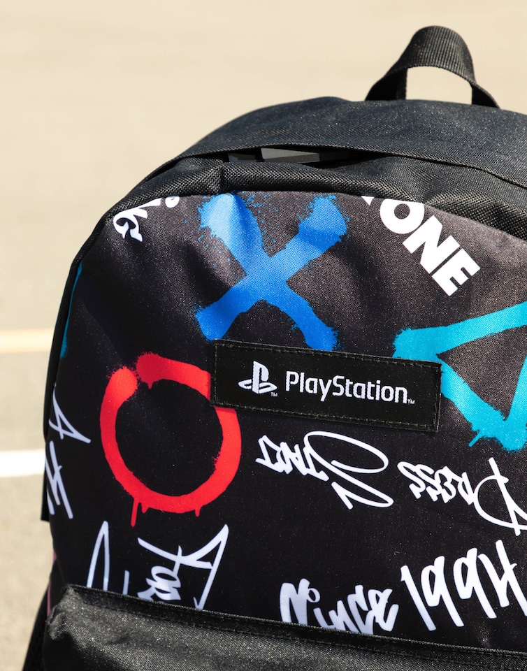 image 1 of PlayStation Unisex Kids Black Backpack with Colourful Graphics | Zip-Up Design for Back to School & Carrying Books | PlayStation Logo | PlayStation Merch | Multi | Multicoloured