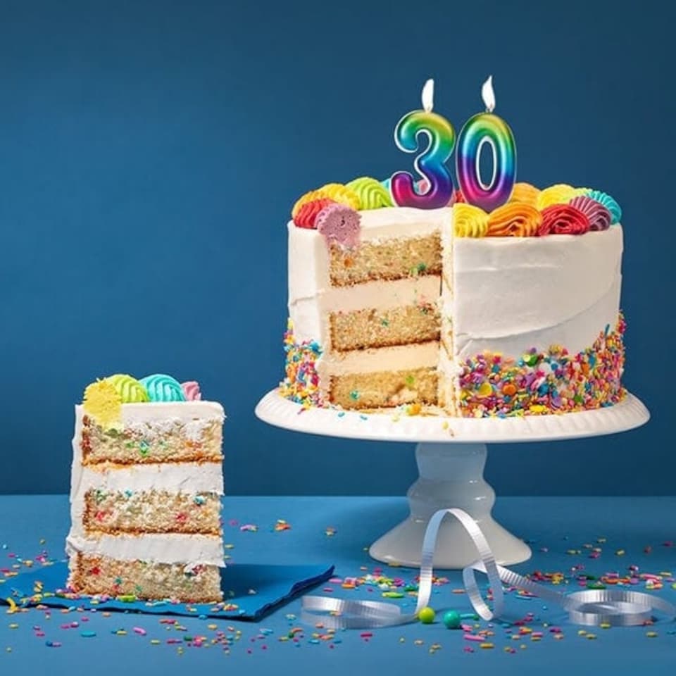 image 1 of Anniversary House Age 3 Metallic Numeral Moulded Pick Candle Rainbow