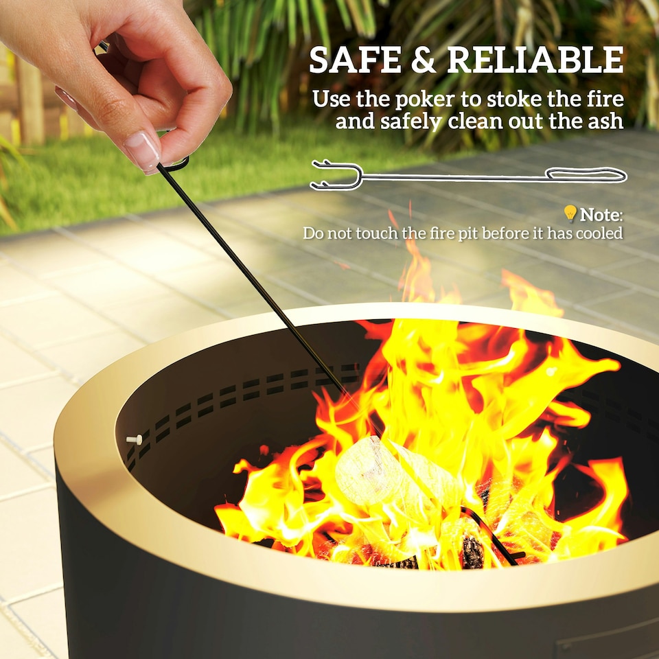 image 1 of Outsunny Outdoor Round Fire Pit with Lid, Firepit with Fire Poker, Black