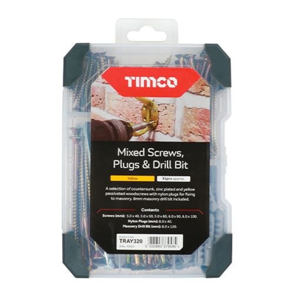 image 1 of Timco - Mixed Tray - Screws Plug & Drill Bit - Yellow (Size 91pcs - 91 Pieces)