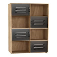 8-Cube Shelving Unit With Metal Doors | Brown | Oak & Black | 1