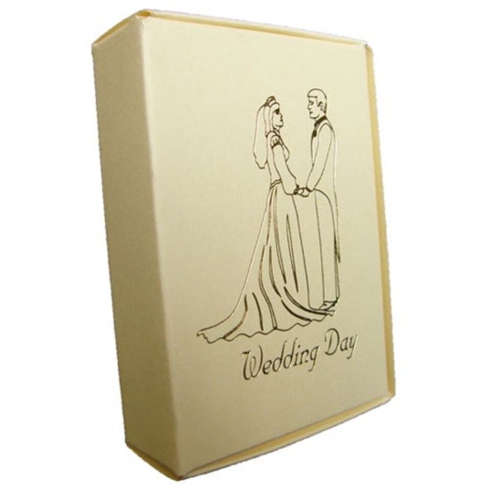 Ivory Cake Boxes with Bride and Groom Wedding Day Print in Gold - Pack of 10