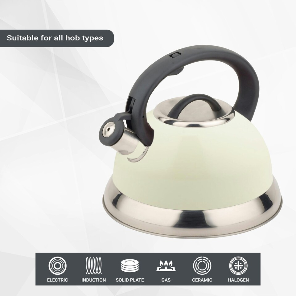 image 1 of Buckingham Stainless Steel Retro Whistling Kettle 3 Litre Cream
