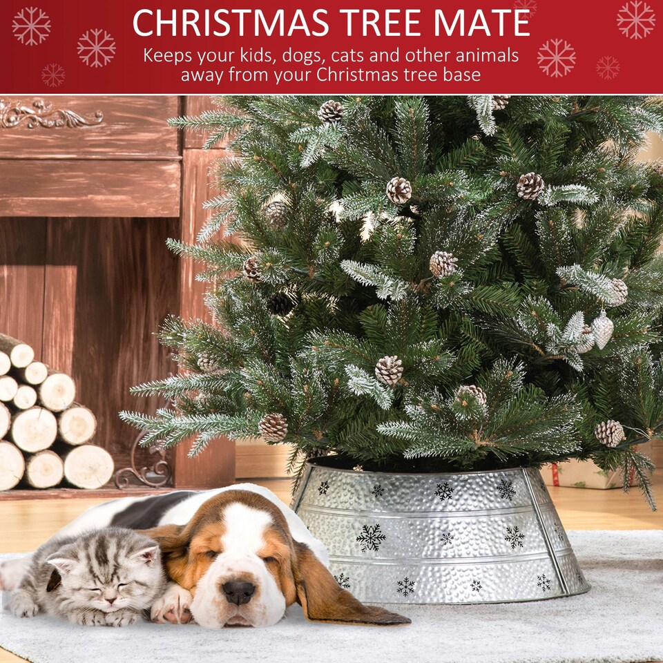 image 1 of HOMCOM 66cm Christmas Tree Collar with Hollow Snowflake Patterns Silver
