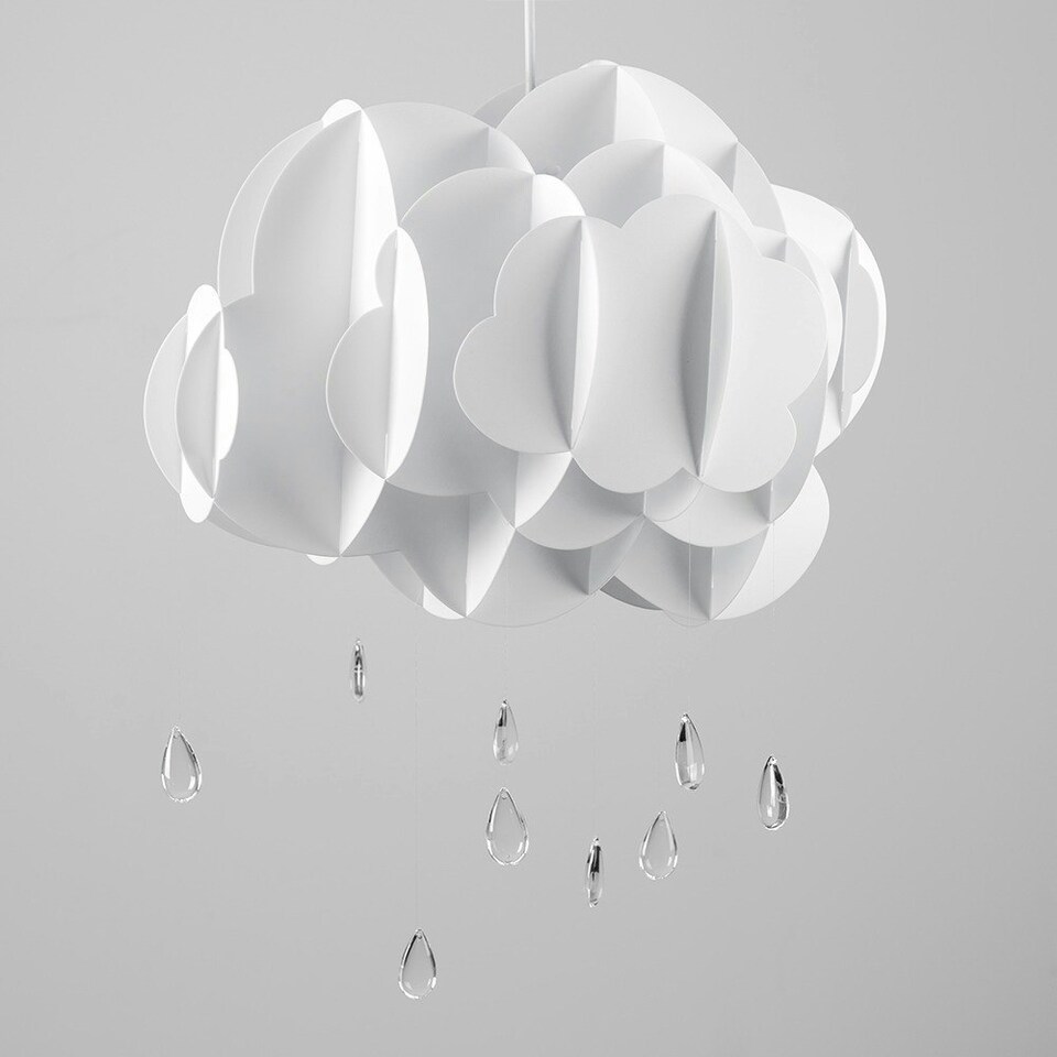 image 1 of ValueLights Children's Nursery White Rain Cloud With Acrylic Jewel Raindrops Pendant Light Shade