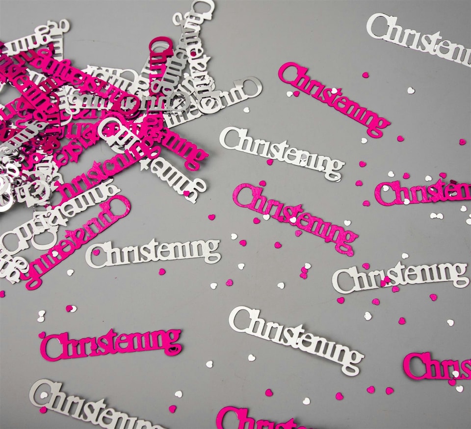 image 1 of Christening Confetti Pink & Silver 14 grams Table Scatter Party Decorations 3 pack