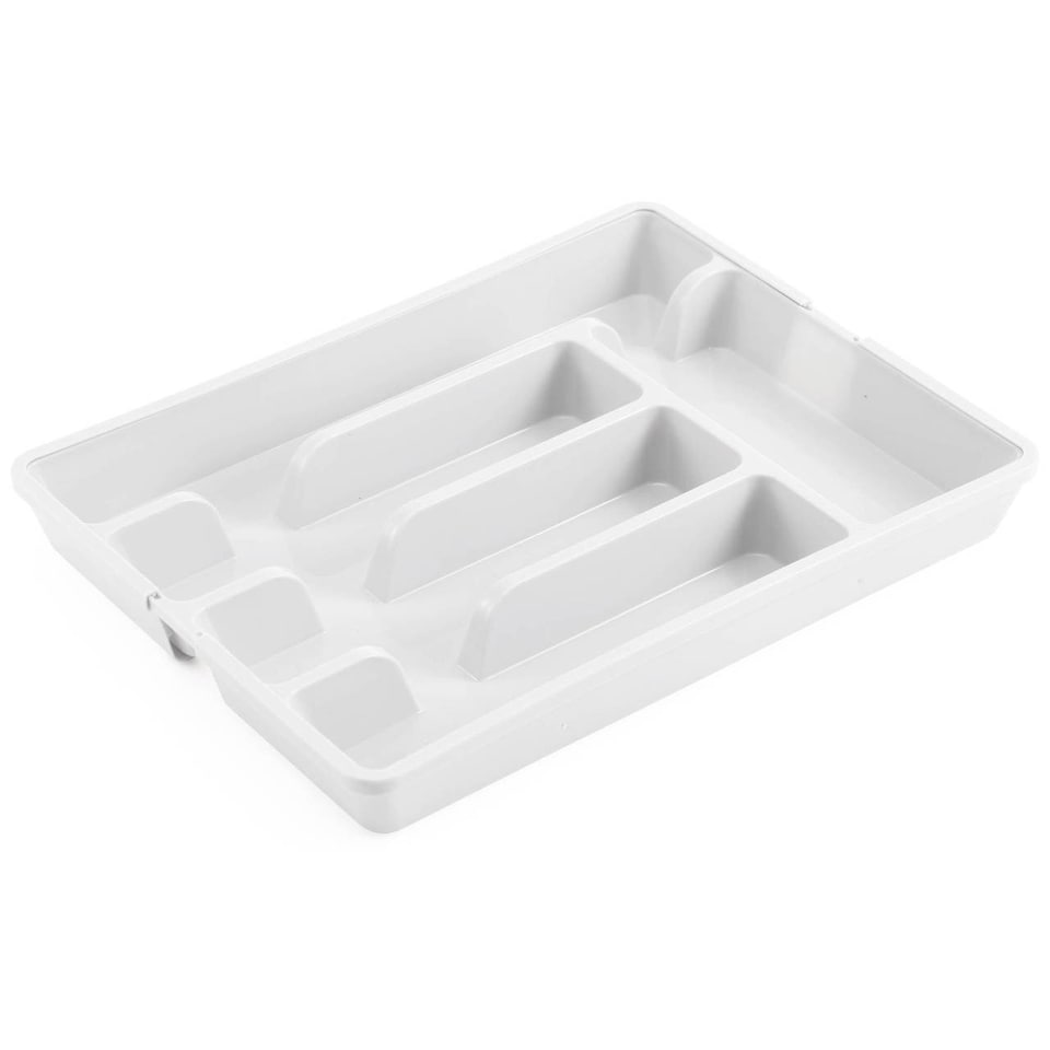 image 1 of 7-Section Extendable Plastic Cutlery Tray Organiser | White | 1