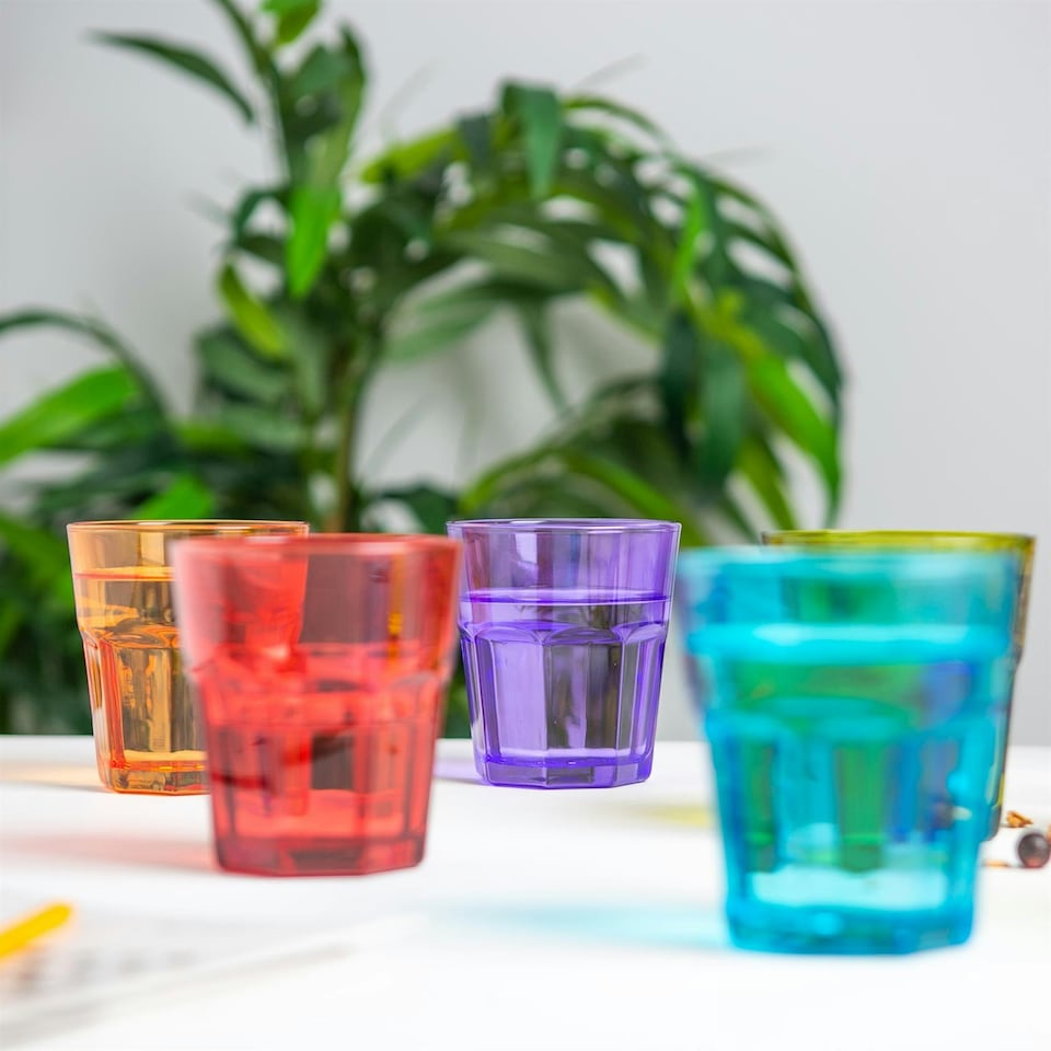 image 1 of Rink Drink 305ml Coloured Water Glasses - 6 Colours - Drinking Glasses Tumblers Stackable Glasses Dishwasher Safe Clear