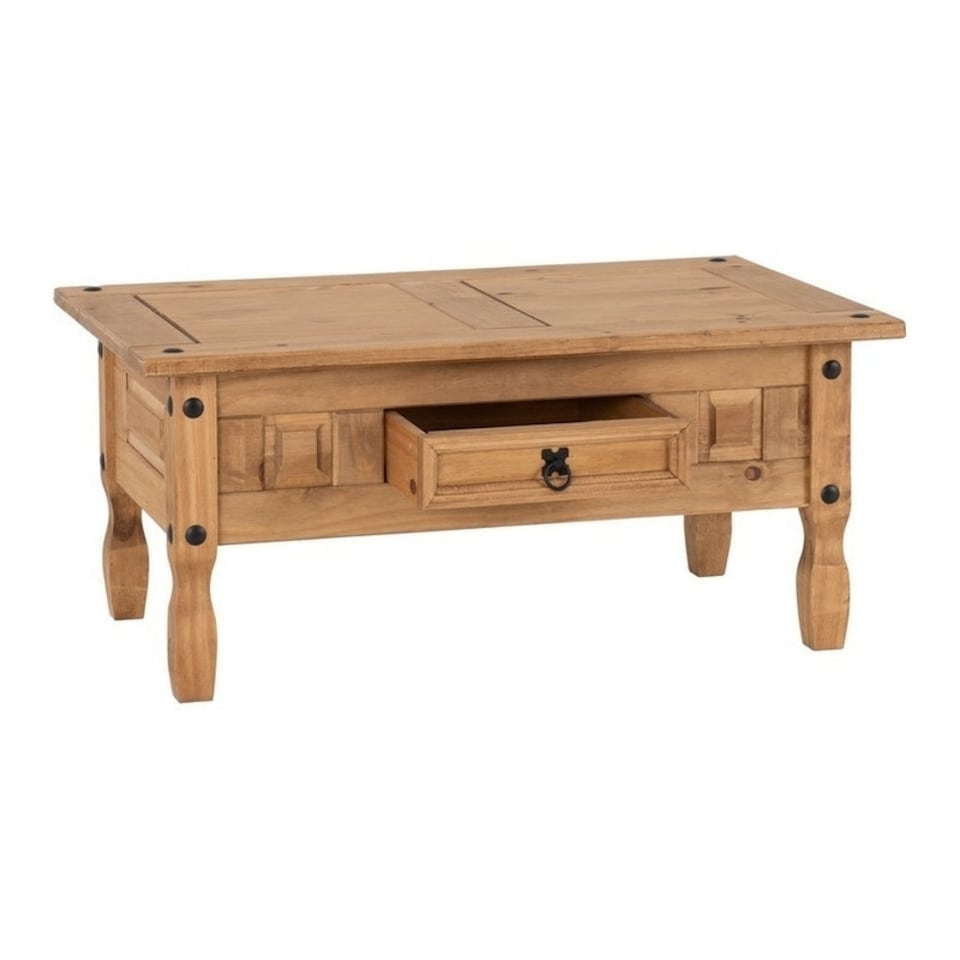 image 1 of Corona 1 Drawer Coffee Table - L61 x W100 x H45 cm - Distressed Waxed Pine Brown