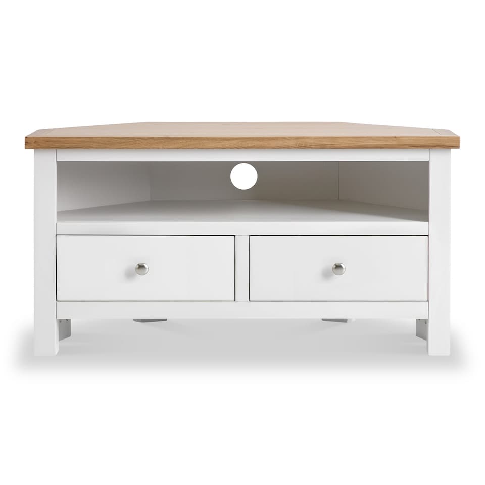 image 1 of Farro White 90cm Corner TV Unit - Fully Assembled - By Roseland Furniture