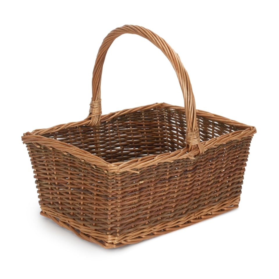 image 1 of Large Rectangular Unpeeled Willow Shopping Basket | Brown | Brown