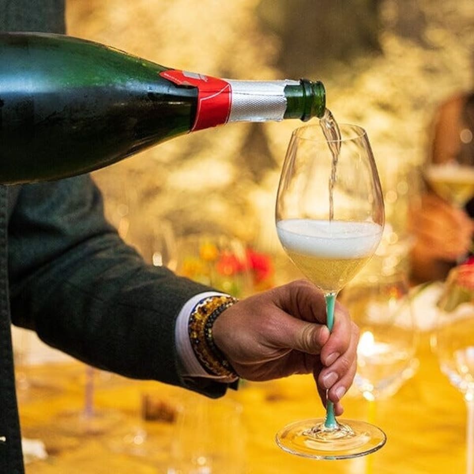 image 1 of Riedel Hand Made Fatto A Mano Champagne Wine Glass Turquoise