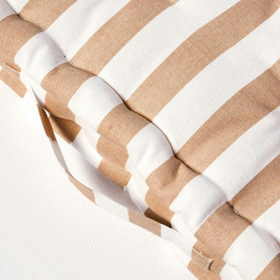 image 1 of Homescapes Cotton Beige Thick Stripe Floor Cushion - 50 x 50 cm | Cream | Beige | 50 x 50 cm