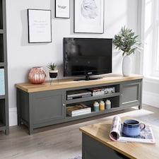Console TV Stand Television Unit Living Room Furniture Oak Solid | Grey