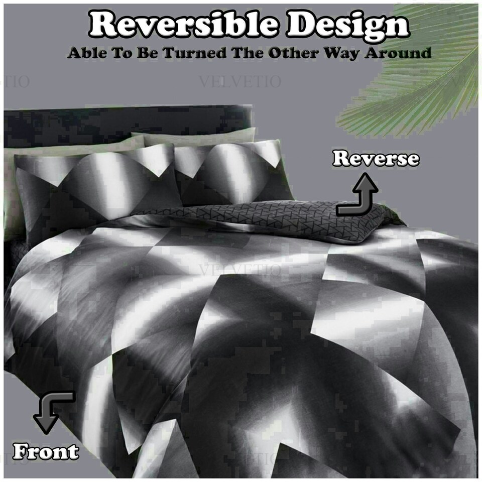 image 1 of 3D Triangle Printed Duvet Cover Set Reversible Polycotton Beddings Black | King