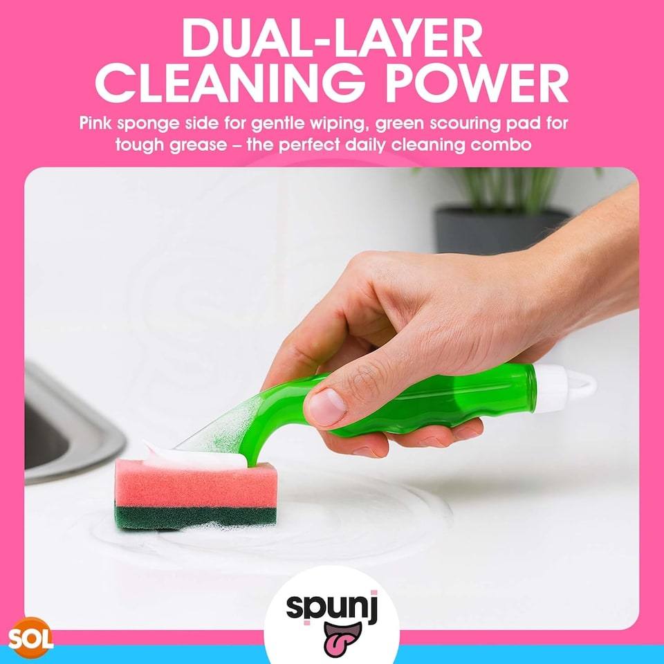 image 1 of spunj 2pk Liquid Handle Sponges with 6 Refill Heads – Built-In Soap Dispenser for Easy Dishwashing & Replaceable Heads