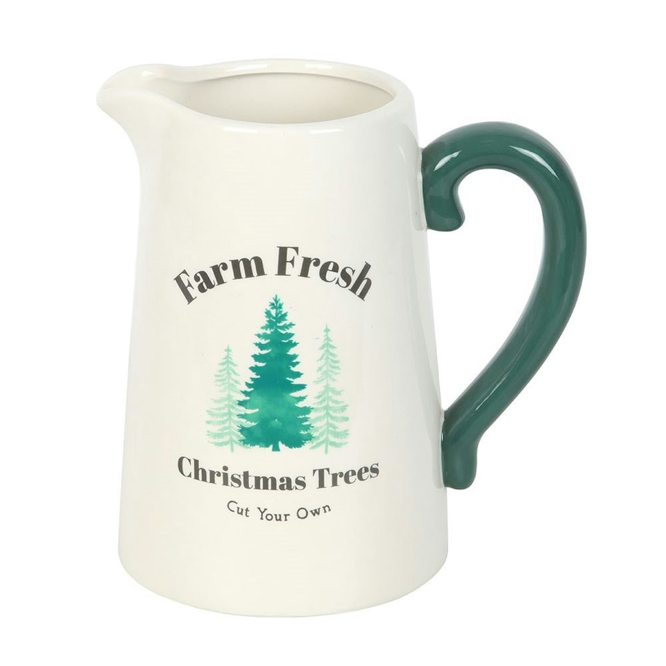 image 1 of Farm Fresh Christmas Trees Ceramic Flower Jug White
