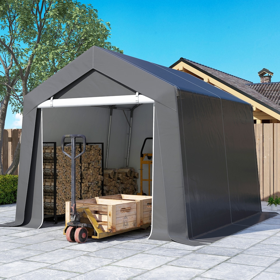 image 1 of Outsunny 3 x 3m Garden Storage Tent, Portable Shed with Heavy Duty Galvanised Steel Frame, Ventilation Window, Rollup Zipper Door, for Bike, Motorbike, Garden Tools, Dark Grey