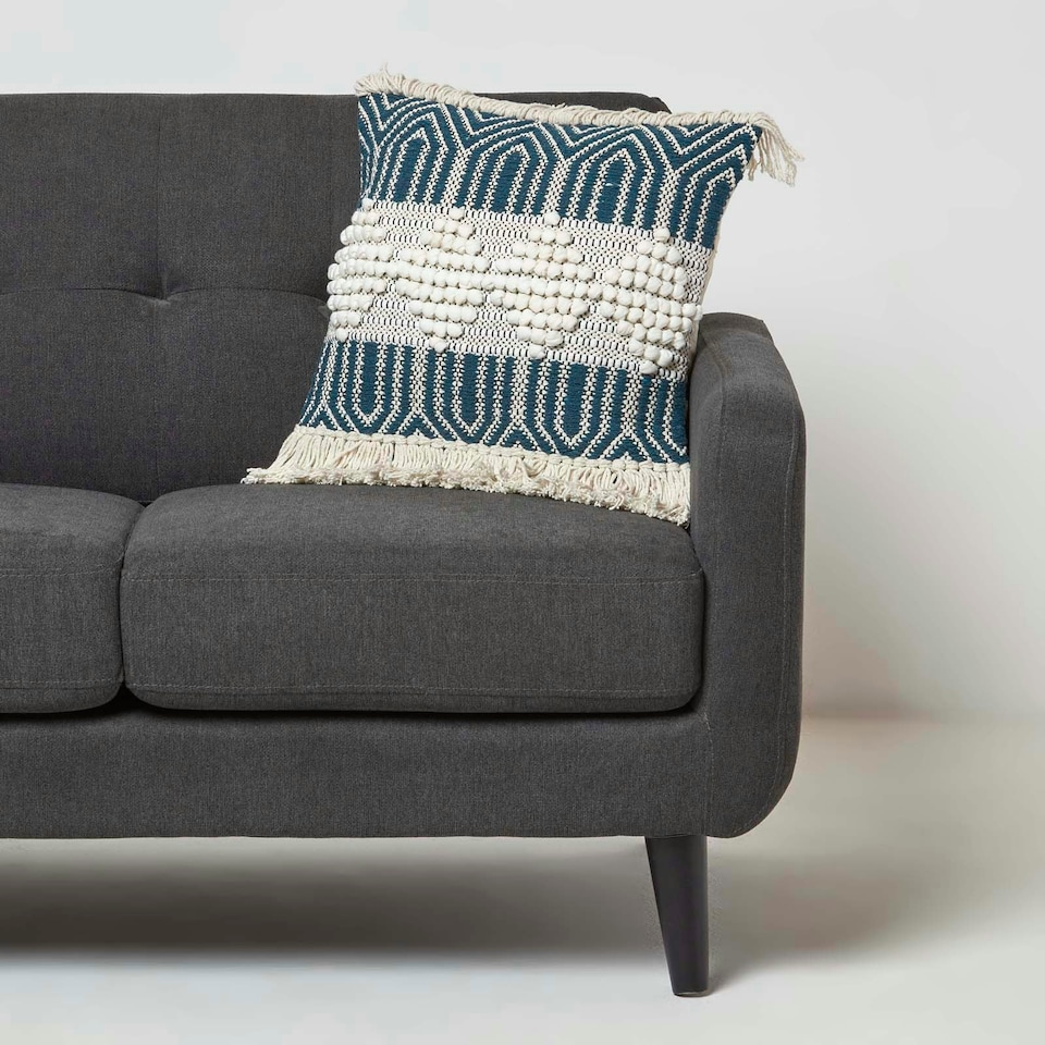 image 1 of Homescapes Safi Handwoven Fringed Navy & Cream Kilim Cushion - 45 x 45 cm Blue