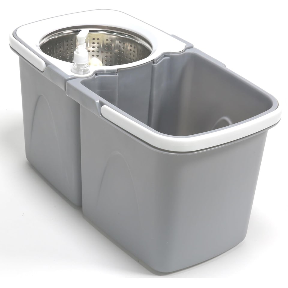 image 1 of Gr8 Home Grey Space Saving 360 Degree Rotating Dual Spin Dry Mop And Bucket 3 Microfibre Heads