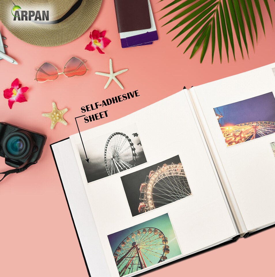 image 1 of ARPAN Extra-Large Self Adhesive Photo Album – 24 Sheets / 48 Sides – Leather Look Padded Cover Post Bound Scrapbook Memory Album for Photos, Keepsakes & Special Occasions