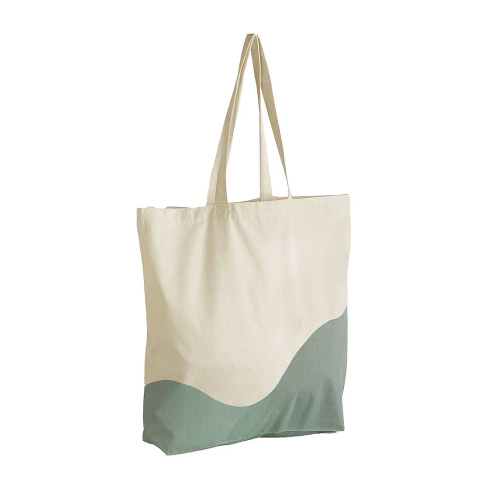 image 1 of Westford Mill Wave Pattern Maxi Tote Bag | Green | Natural/Dusty Green | One Size | 1
