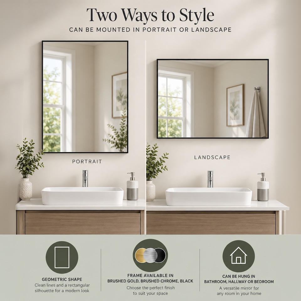 image 1 of Showerdrape Bayswarer Brushed Black Framed Rectangular Mirror 60x45cm