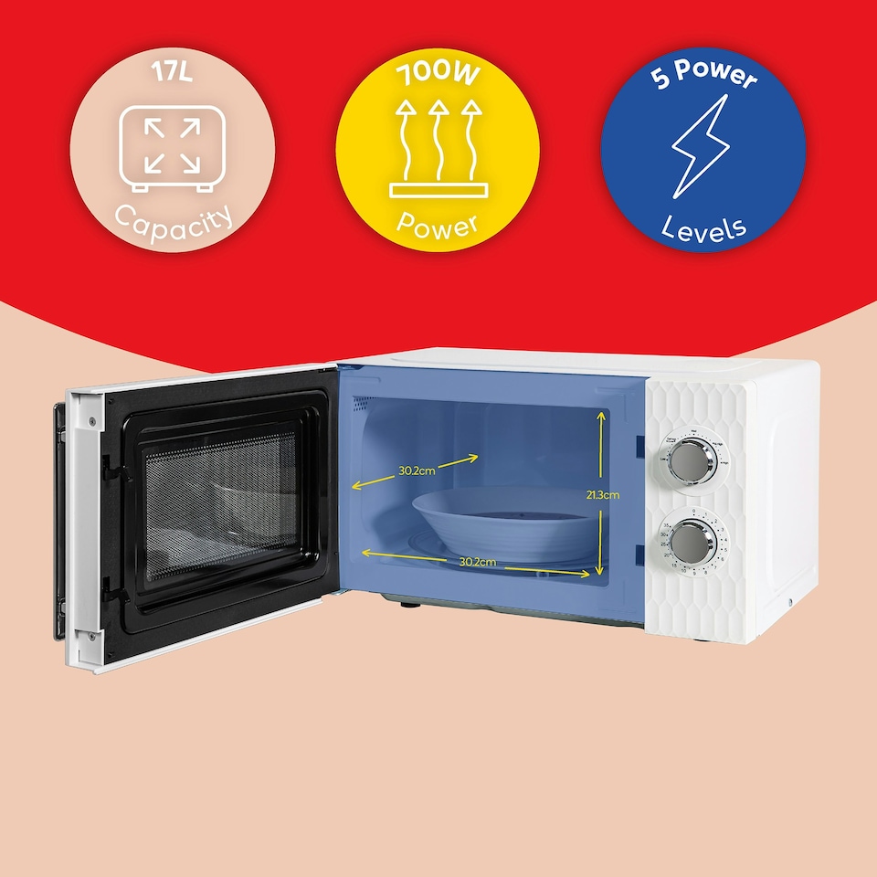 image 1 of Russell Hobbs RHMM715 Manual Microwave 17 Litre 700W Honeycomb Pattern White