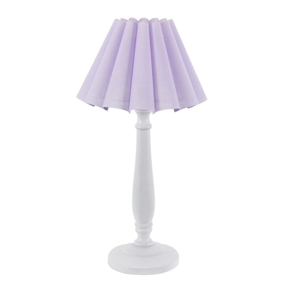image 1 of ValueLights Victoria White Wood Table Lamp Lilac Scallop Taper Shade