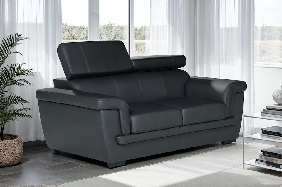 image 1 of Genuine Leather Black 2 Seater Sofa PORTLAND