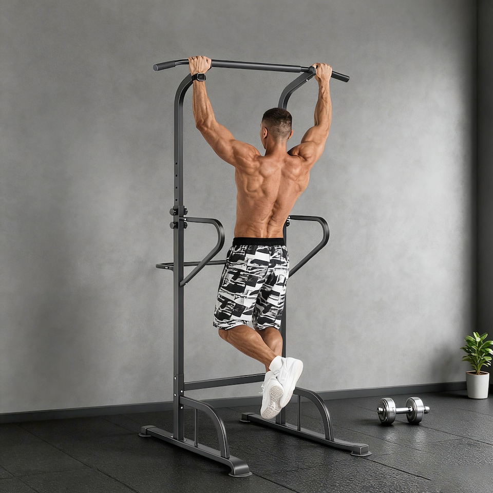 image 1 of HOMCOM Power Tower Multi-Function Pull Up Station with Adjustable Height for Gym