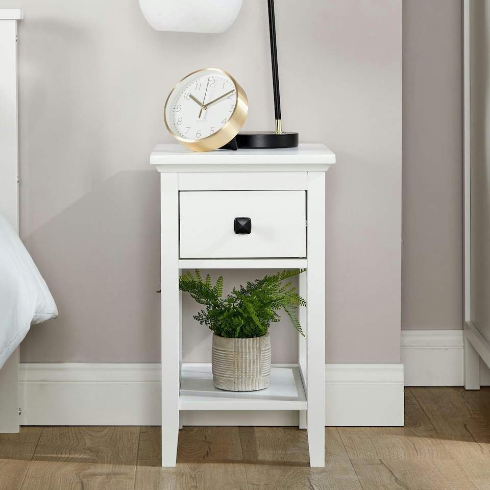 image 1 of 1 Drawer Bedside Table White Nightstand Mdf Bedroom Furniture Compact 55Cm High