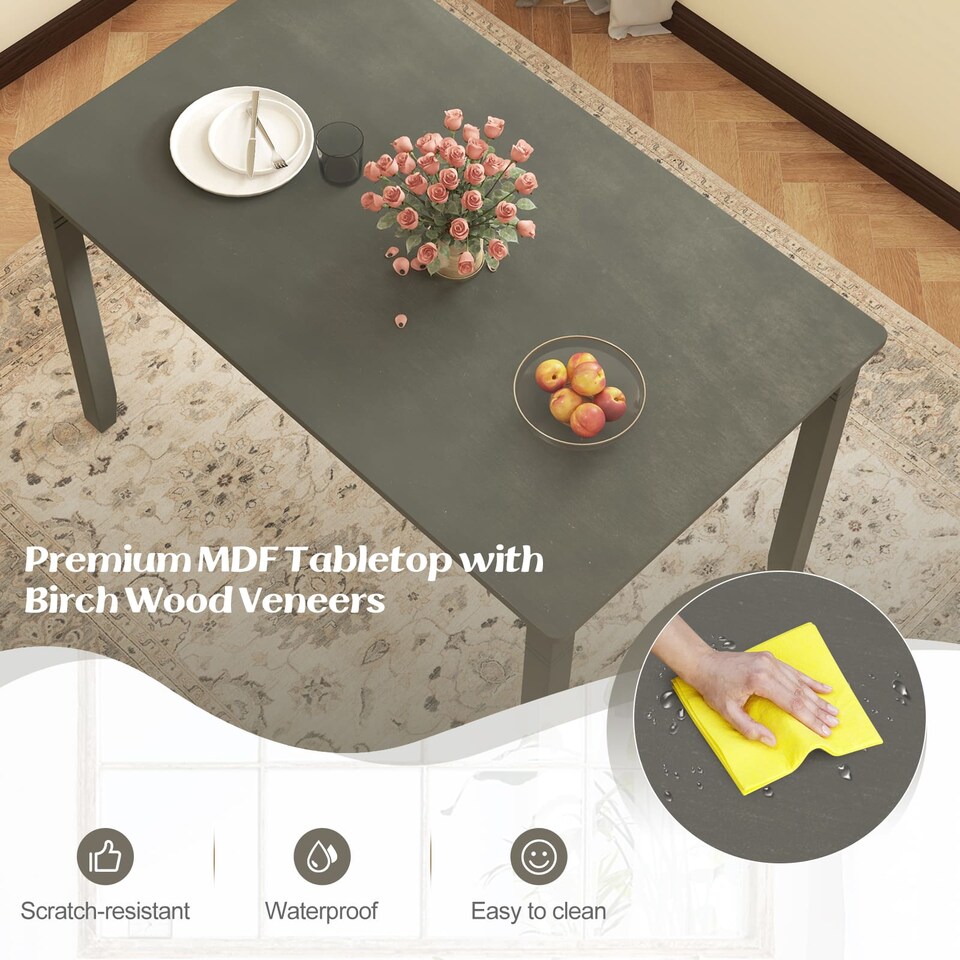image 1 of COSTWAY Wooden Dining Table for 4 People Kitchen Table-Gray
