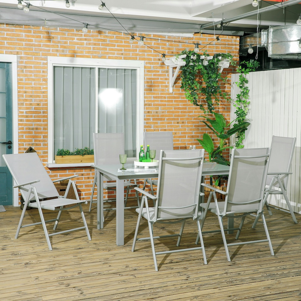 image 1 of Outsunny 7 Piece Garden Dining Set, Outdoor Table and 6 Chair, Aluminium, Black