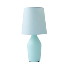 ValueLights Arlo Pair of Duck Egg Blue Ceramic Table Lamps with Blue Shades & Bulbs | Blue
