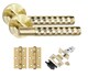 image 2 of Golden Grace 1 Set Knurled Hex Cut T-Bar Door Handle Set Satin Brass Finish with Ball Bearing Hinges and Latch