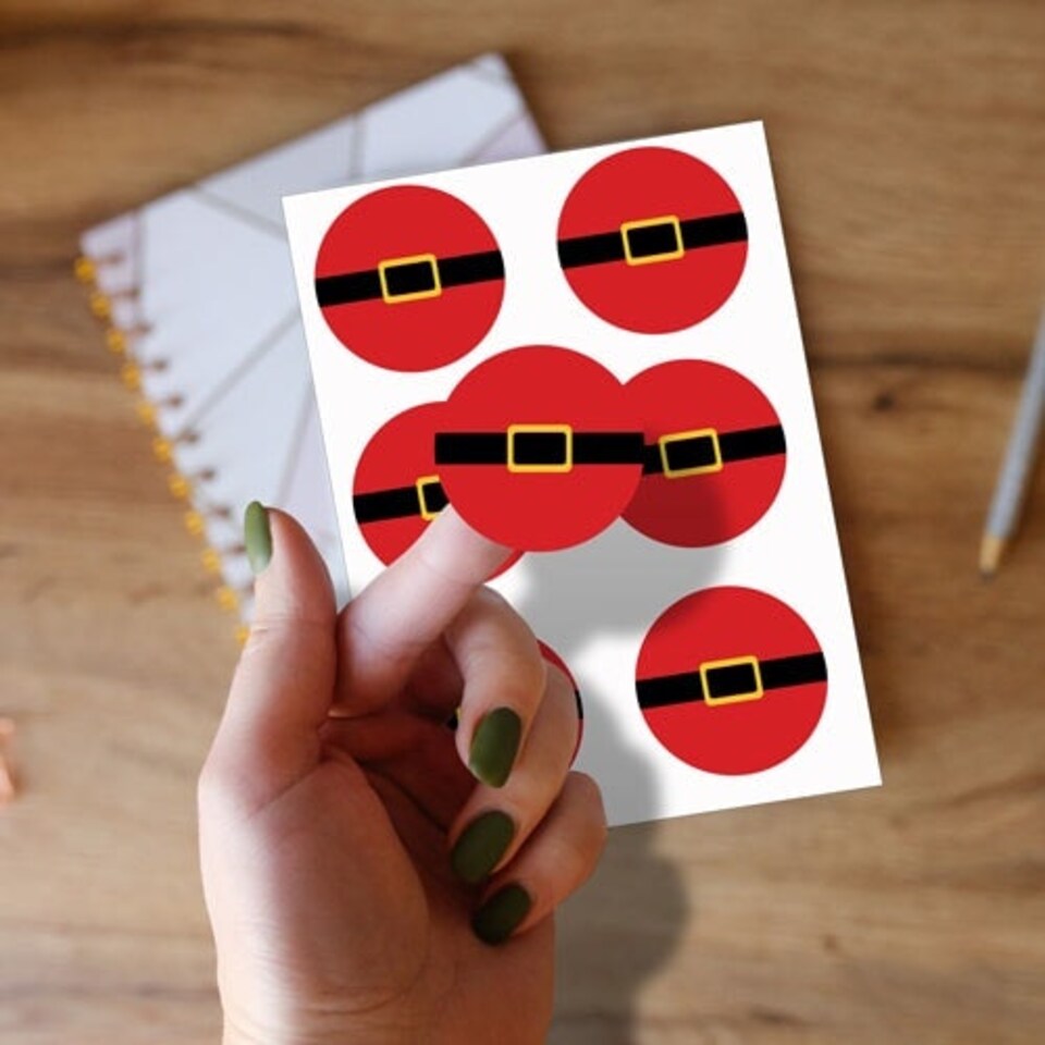 image 1 of Christmas Santa Belt Round Stickers 88mm - Sheet of 6