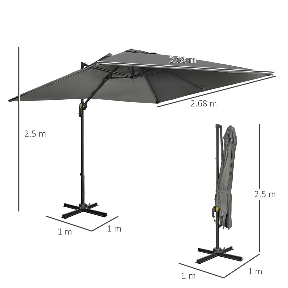 image 1 of Outsunny 2.7 x 2.7 m Cantilever Parasol Garden Umbrella w/ Cross Base Dark Grey