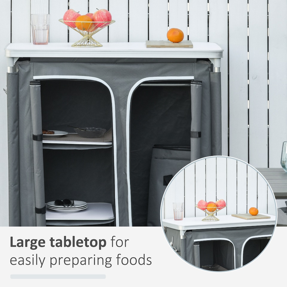 image 1 of Outsunny Outdoor Aluminum 3-shelf Camping Cupboard Kitchen Station Cook Table