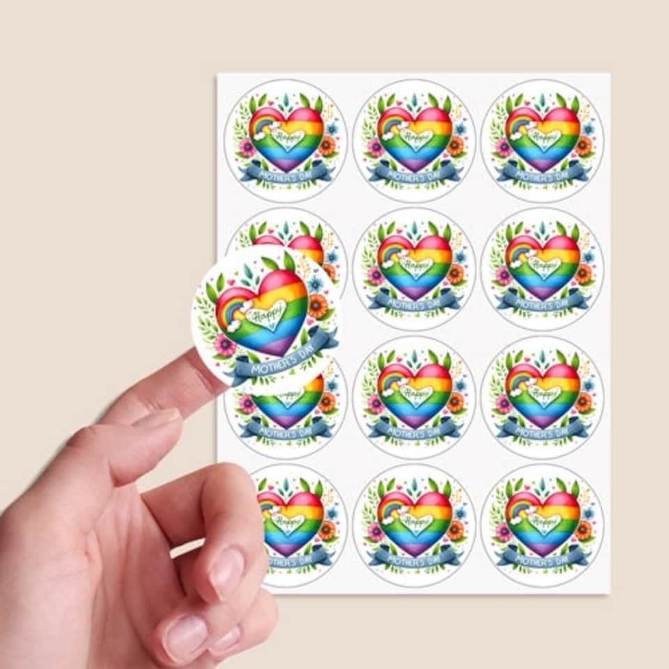 image 1 of Mother's Day Rainbow Round Stickers 60mm - Sheet of 12