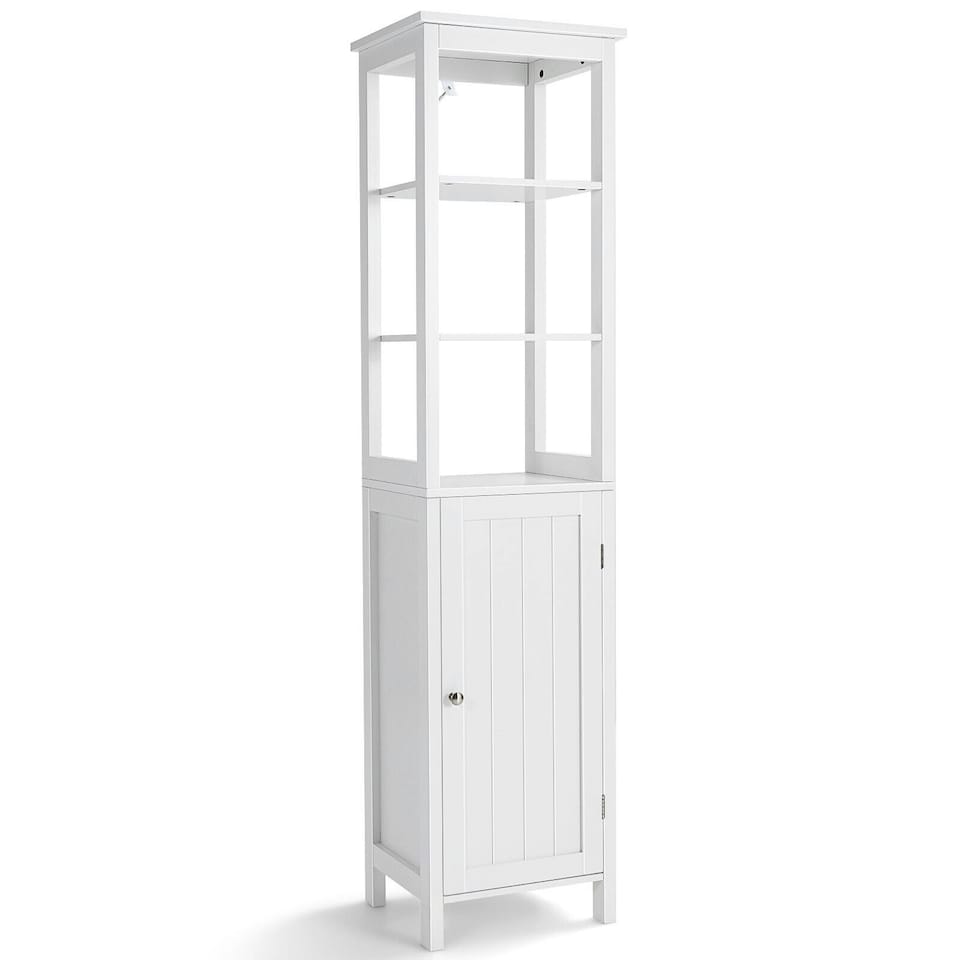 image 1 of COSTWAY 3-Tier Shelf Bathroom High Cabinet Floor Storage Organizer White