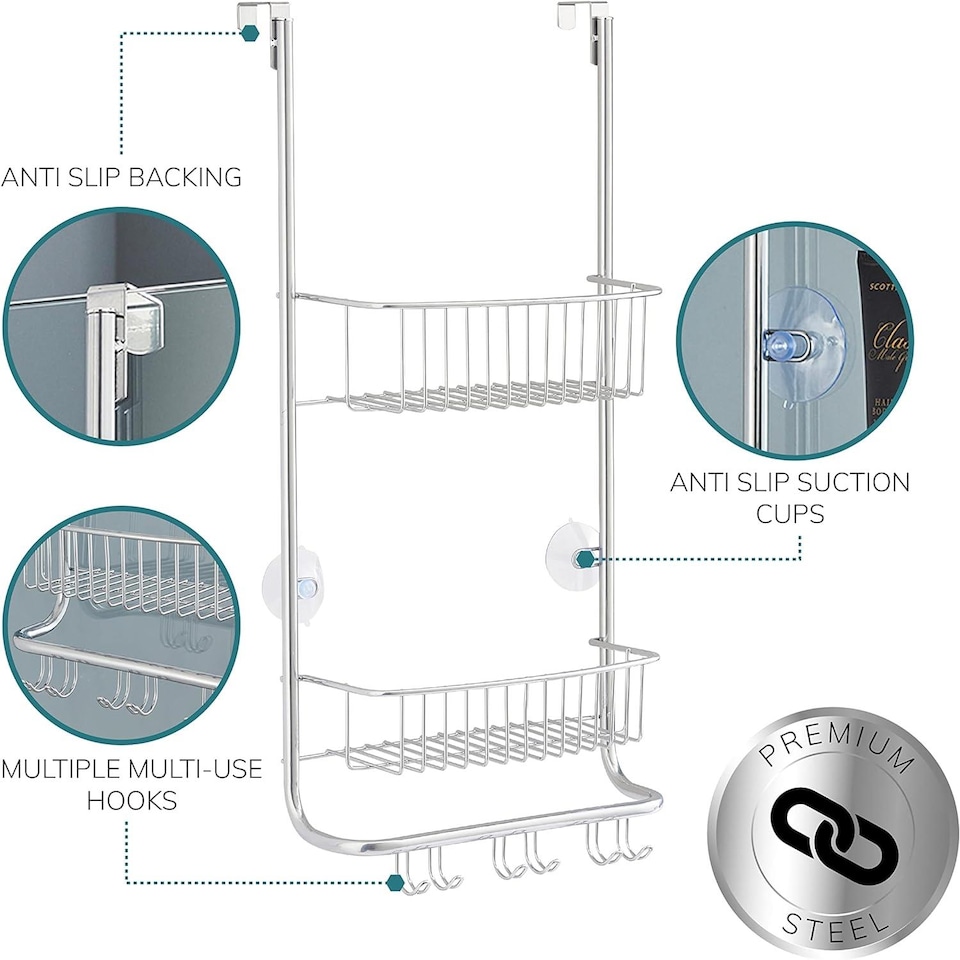 image 1 of House of Home 2 Tier Over Door Shower Caddy Bathroom Storage Rack Shelf Organiser