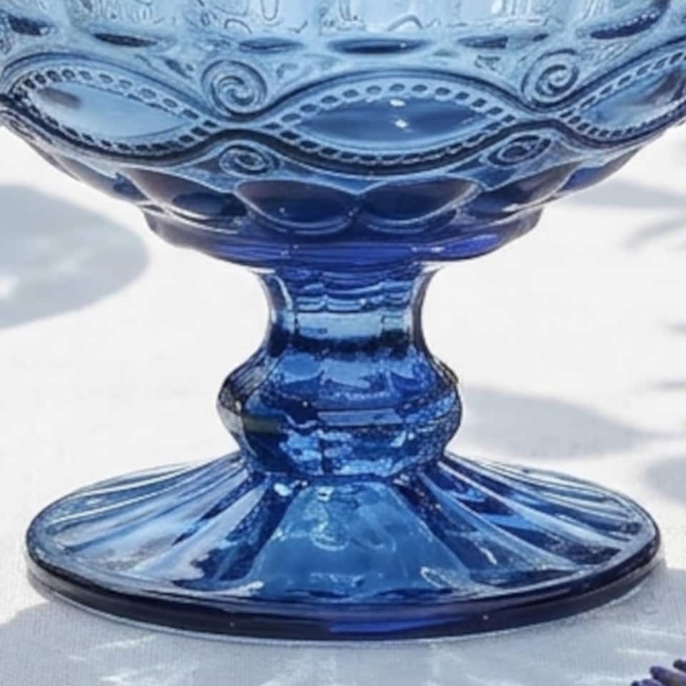 image 1 of Set of 2 Vintage Blue Glass Trifle Bowl and Dessert Bowls Wedding Decorations Ideas 300ml | Blue | Blue | Medium | 2