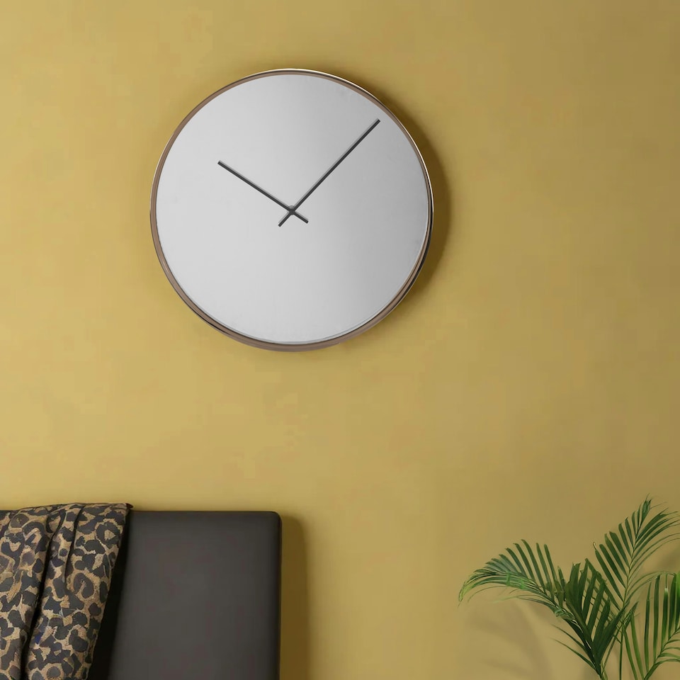 Interiors By Premier Mirror Face Wall Clock, Slim Rose Gold Case With Reflective Dial & Black Hands, Analogue Clock For Bedroom