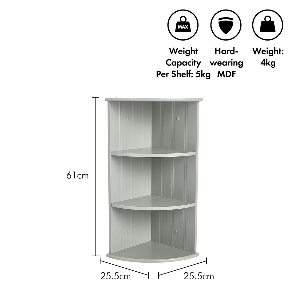 image 1 of VonHaus Shrewsbury Grey Bathroom 3 Tier Corner Shelf