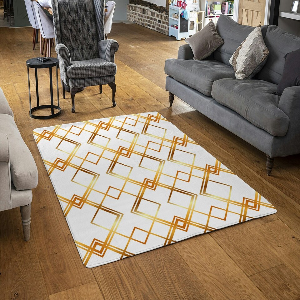 image 1 of Geometric Golden Pattern (Rug) Gold | Large: 140x200cm