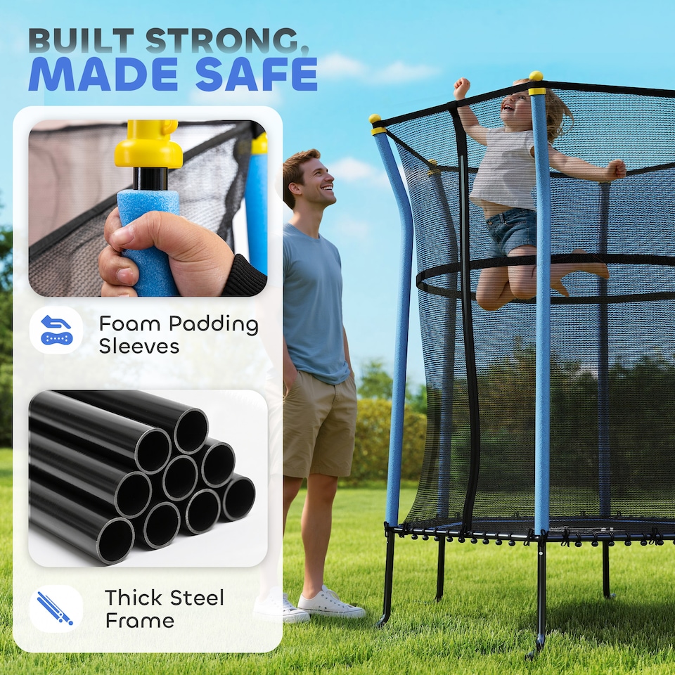 image 1 of HOMCOM 4FT Kids Toddler Trampoline with Enclosure Net Indoor Outdoor Blue