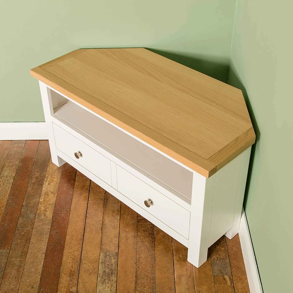 image 1 of Farro White 90cm Corner TV Unit - Fully Assembled - By Roseland Furniture
