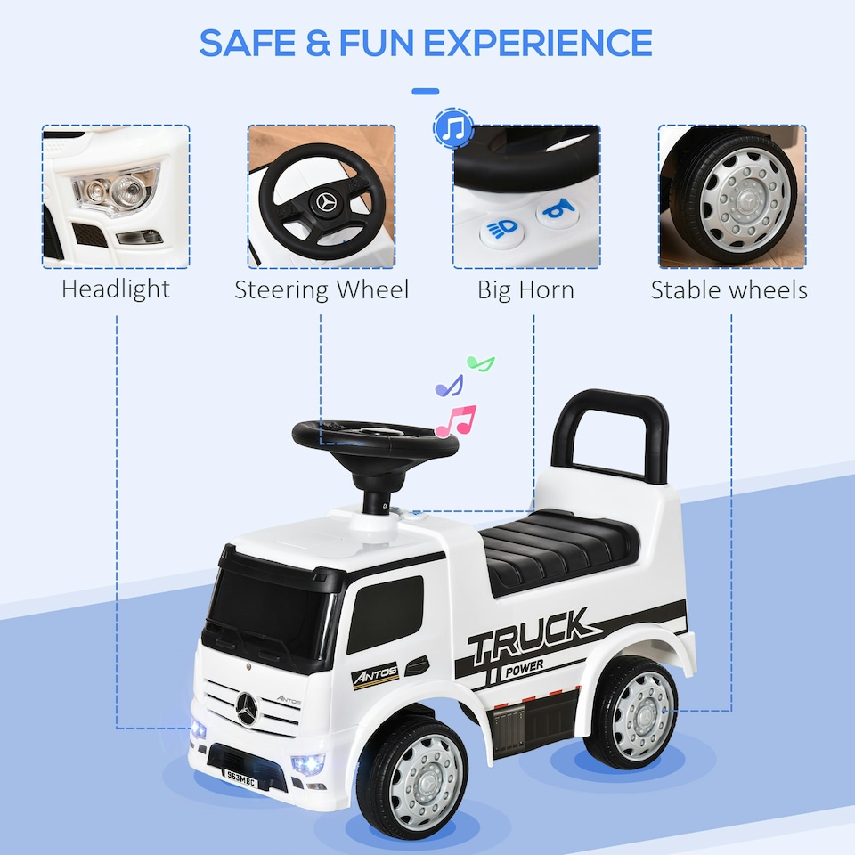 image 1 of HOMCOM 3-in-1 Ride On Car Kids Mercedes Truck Storage for 12 - 36 Months White